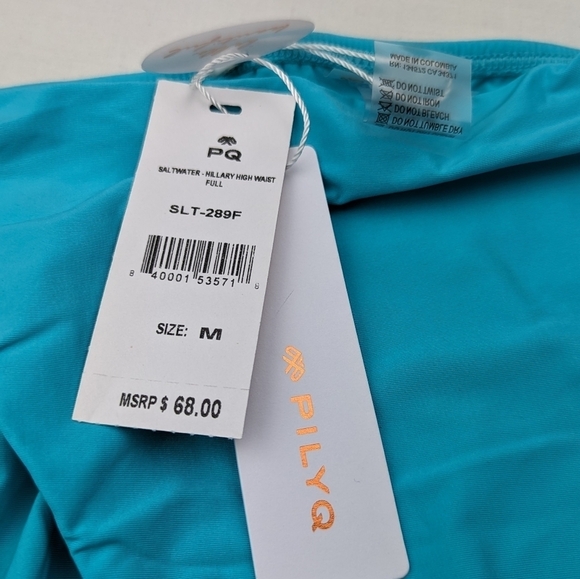 PilyQ Saltwater Hillary High Waist Full Blue Bikini Bottom - Picture 6 of 7